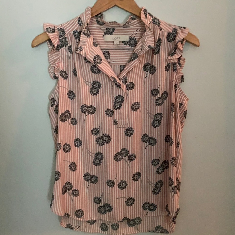 LOFT Sleeveless Pink Stripe Blouse